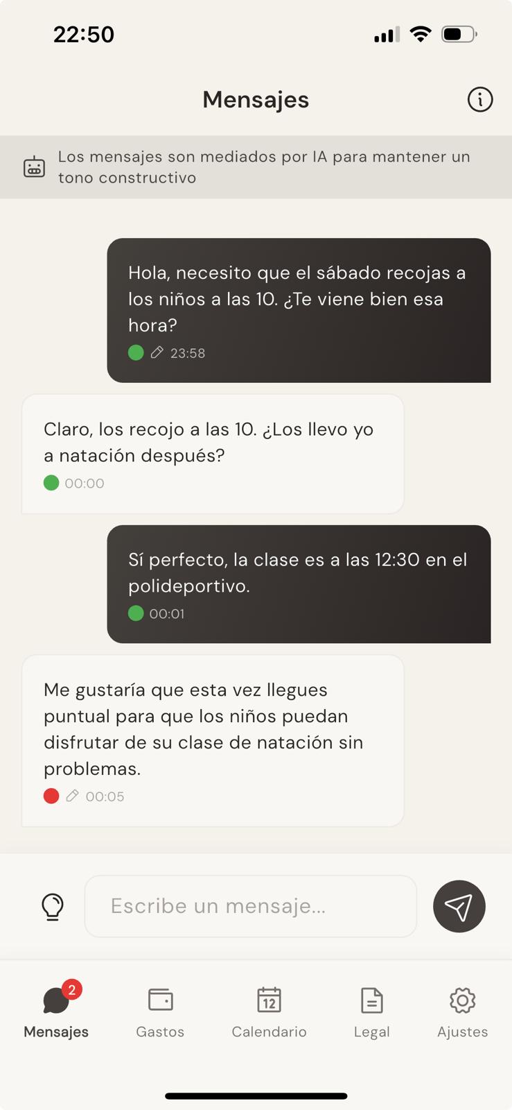 Mensajes vista co-padre